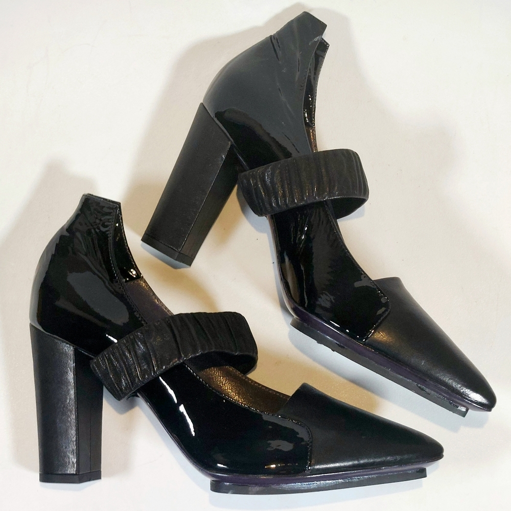Malloni black leather & patent maryjane pumps, EU41, NWT